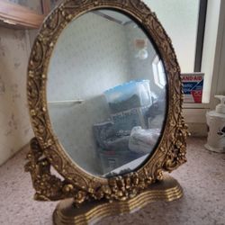 Vintage Gilded Wood Vanity Makeup Mirror