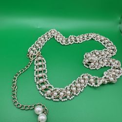 Faux Pearl Belt 31” With 7” Extension Gold Tone Trim Various Size Pearls Great Condition 