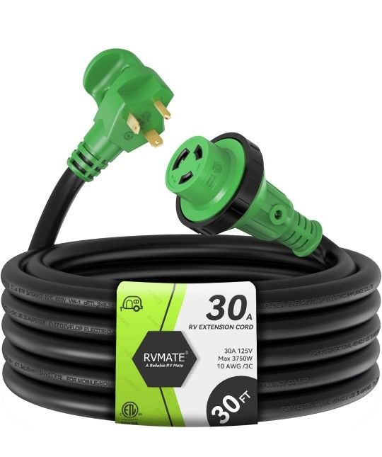 RVMATE 30 Feet 30 Amp RV Lockable Power Extension Cord with Easy Plug-in Handle