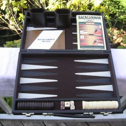Travel Backgammon Game In Faux Leather Case 15 1/8" X 10" X 2 1/4"
