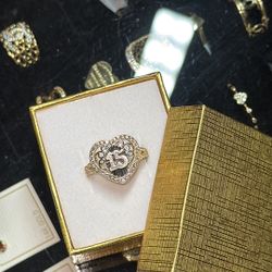 14k Gold Anillo De 15 Años 