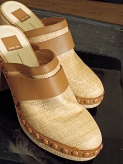 DOLCE VITA PLATFORM 3.7 INCH HEEL RAFFIA  LEATHER SIZE 9.5 WOMEN SHOES