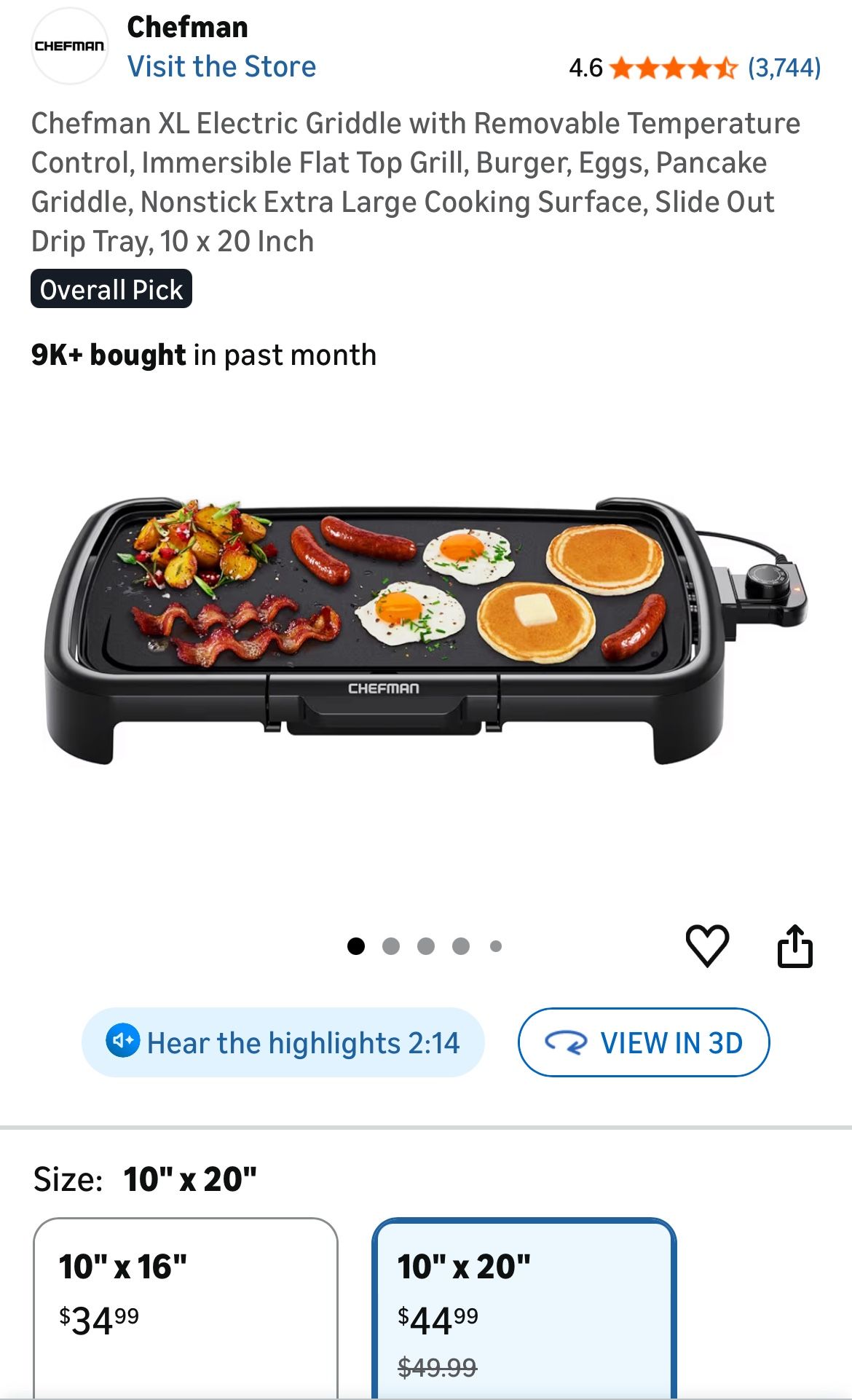 Works perfect.10” x20” Chefman XL Electric Griddle. Few months https://offerup.com/redirect/?o=b2xkLkxvdmU= so much we bought bigger one .