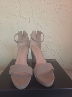 Nude Ankle Strap Block Heel Sandals
