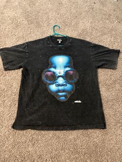 Black Graphic T-Shirt Alien Face Print
