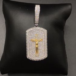 925 Grams 2.50CT MOISSANITE Crucifix Dog Tag Men’s Pendant 