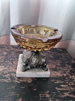 Two Amber Vintage Cigar Ashtrays On Marble 30.00