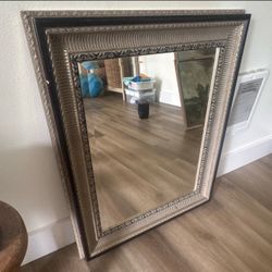Art Deco Wood Framed Wall Mirror Rectangle Vertical Gold/Silver 31 in OP