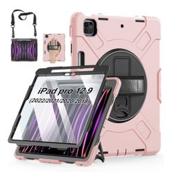 Case for iPad Pro 12.9 2022/2021/ 2020/2018: Cover for iPad Pro 12.9 6th/ 5th/ 4th/ 3rd Generation with Screen Protector- Stand- Pencil Holder- Handle