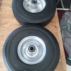 SET TWO TIRES WHEELS SOLID RUBBER 10" INCH 4.10/ 3.50-4 MULTIFUNCTION HEAVY DUTY 