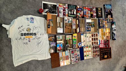 Huge Sports Memorabilia Collection - Sonics Signed Shirt, Baseball & Basketball Cards, Bobbleheads