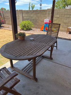 Teak wood table + 2 chairs