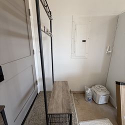 Industrial Entryway Hall Tree Bench – Coat Rack w Shoe Storage