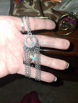 Silver Boho Crescent Moon Pendant Necklace