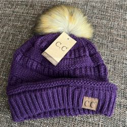 C.C. CC Beanie Purple NEW with Fur Pom Pom CUTE