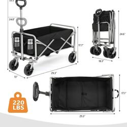 Collapsible Wagon, Beach Wagon with Big Wheels for Sand, Grocery Wagon All-Terrain Wheels Garden Grocery Wagon for Shopping Park Picnic, Camping, Beac