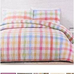 Nicole Miller Artelier Rainbow Plaid Duvet Cover Queen/full Linen/cotton Blend