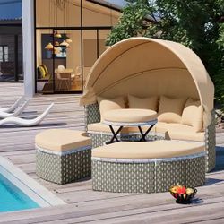 REPLACEMENT PARTS ONLY- Round Outdoor Sectional Sofa Rattan Daybed Two-Tone Weave