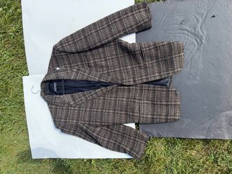 Mario Valentino Blazer Men’s 48 Wool Brown Grey Plaid Sport Coat