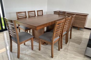 Wood Dining Table with 8 Chairs