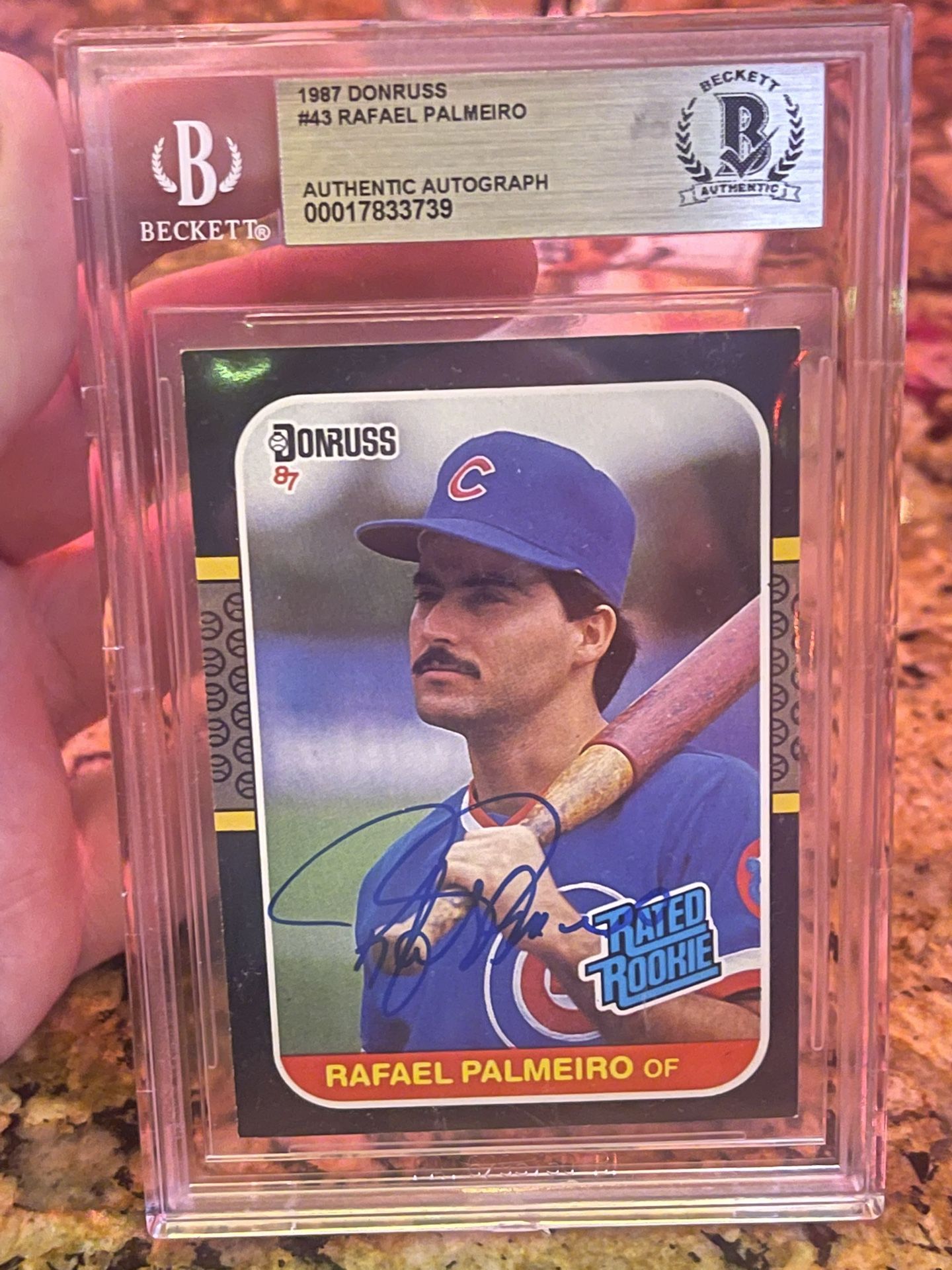 BGS BAS COA Rafael Palmeiro Signed 1987 Donruss RC BASEBALL CARD