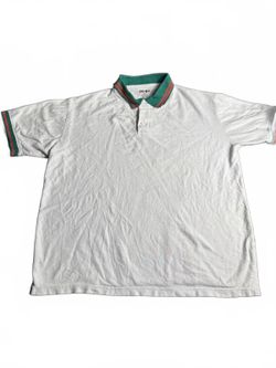 AHP Men's White Polo Shirt with Green and Red Trim Collar XL