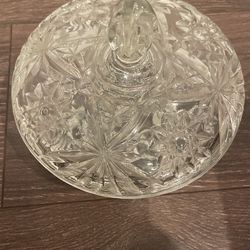 Anchor Hocking Star of David Early American Prescut Glass Lidded Candy Dish Covered Glass Coffee Table Bow