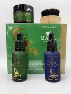Men’s Grooming Kit. Day & Night Tonic, Beard Oil, Balm, Brush