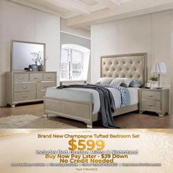 Champagne Tufted Bedroom Set – 4 Piece