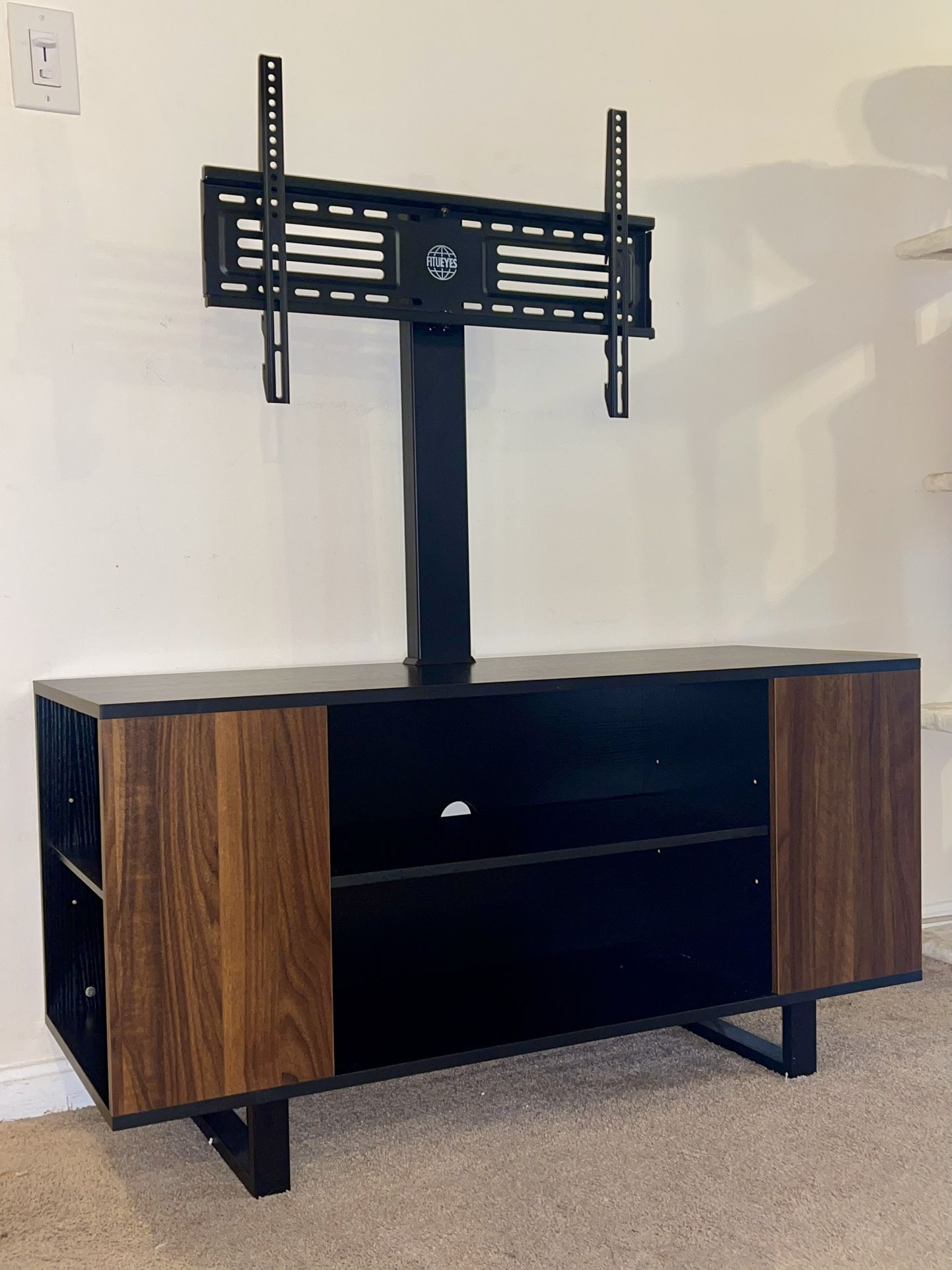 TV Stand with Mount for TVs Entertainment Center with Wood Console, Swivel Floor TV Stand Mount