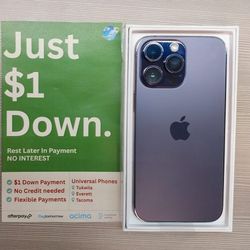 Apple IPhone 14 Pro 128gb  Unlocked, FREE Smartwach/ Headphones. Pay $1 Today Rest in payments. NO CREDIT NEEDED FINANCING