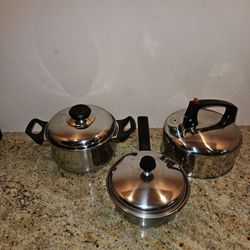 Stainless Steel Pot With Two Handles, Frying Pan And Kettle 