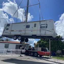 Shed Relocated, Movemos Casita De Patio Container Rv Trailer Crane 