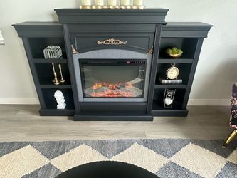 Ameriwood Home Lamont Mantel Fireplace with bookshelves real heat remotecontrolled new already built