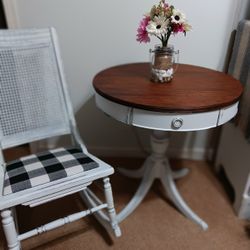 Refinished Vintage Drum Table Side Table