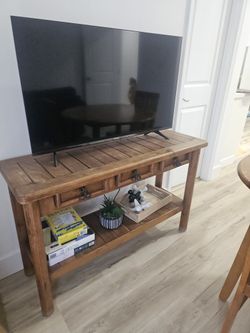 Solid Mexican Wood Console with Three Small Drawers