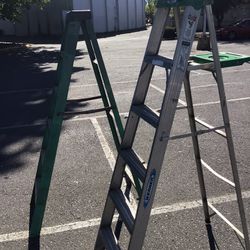 Warner, aluminum and gorilla, fiberglass 6 foot step ladders.  Price. $50/each