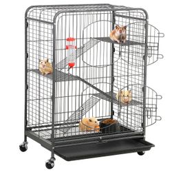 37" 4 Levels Small Animals Hutch Ferret Cage Chinchilla with 2 Front Door & Tray