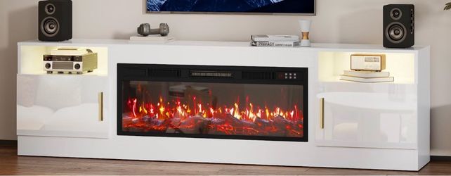 White tv stand with LED lights
