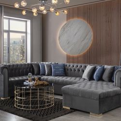 Luxen Velvet Gray RAF Chaise Sectional / couch /Living room set