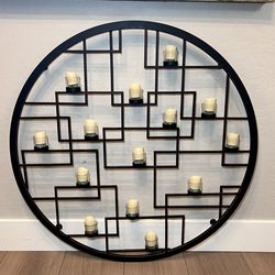 36” Round Modern Heavy Metal 14 LED Tea Light Candle Holder Wall Decor- w/ Remote