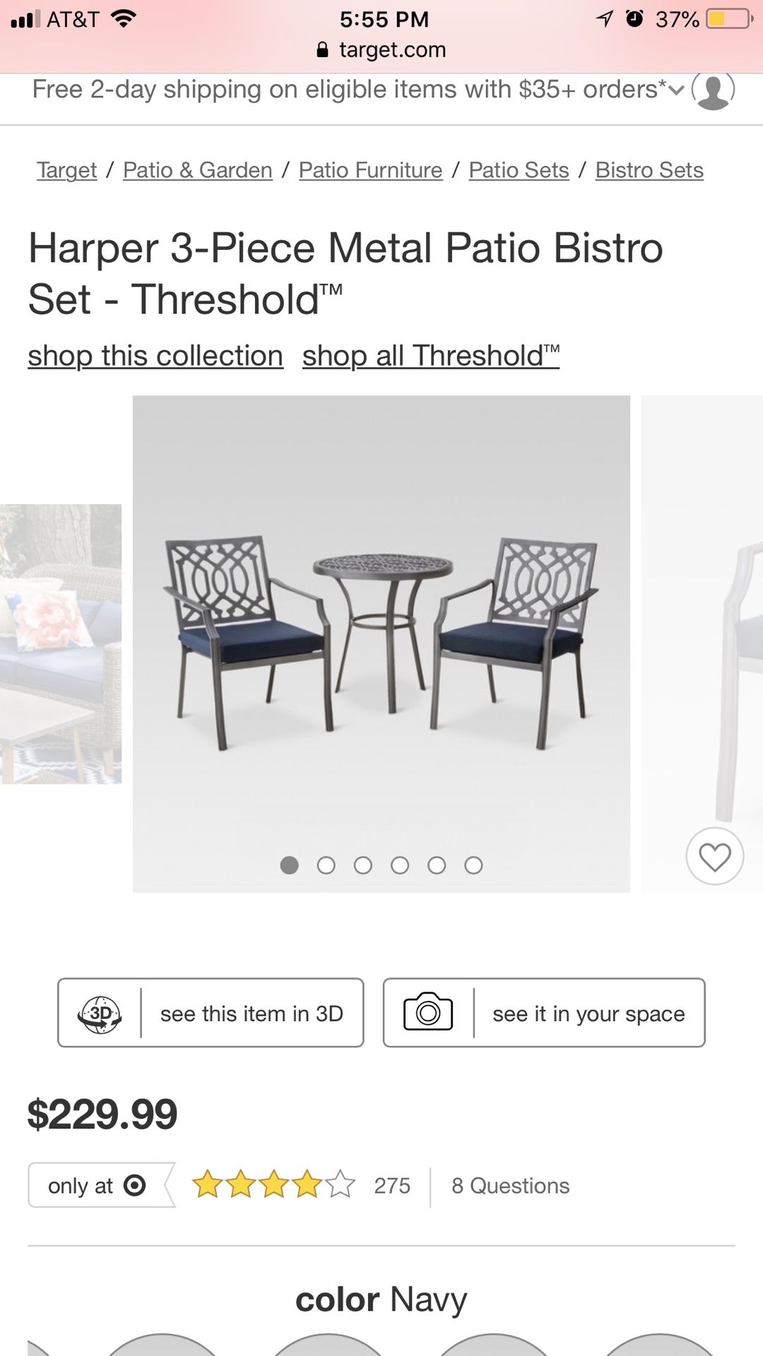 Harper 3-Piece Metal Patio Bistro Set - Thresholdâ„¢