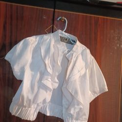 Women's Short Ruffled Shirt French Style Versatile Daily Casual Solid Color Top White 