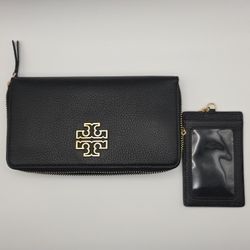 Tory Burch Britten Zip Continental Wallet Black 141004 Black Leather