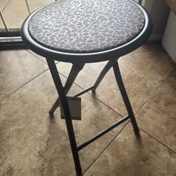 Small Folding Stool Black With Leopard Print Vinyl Seat