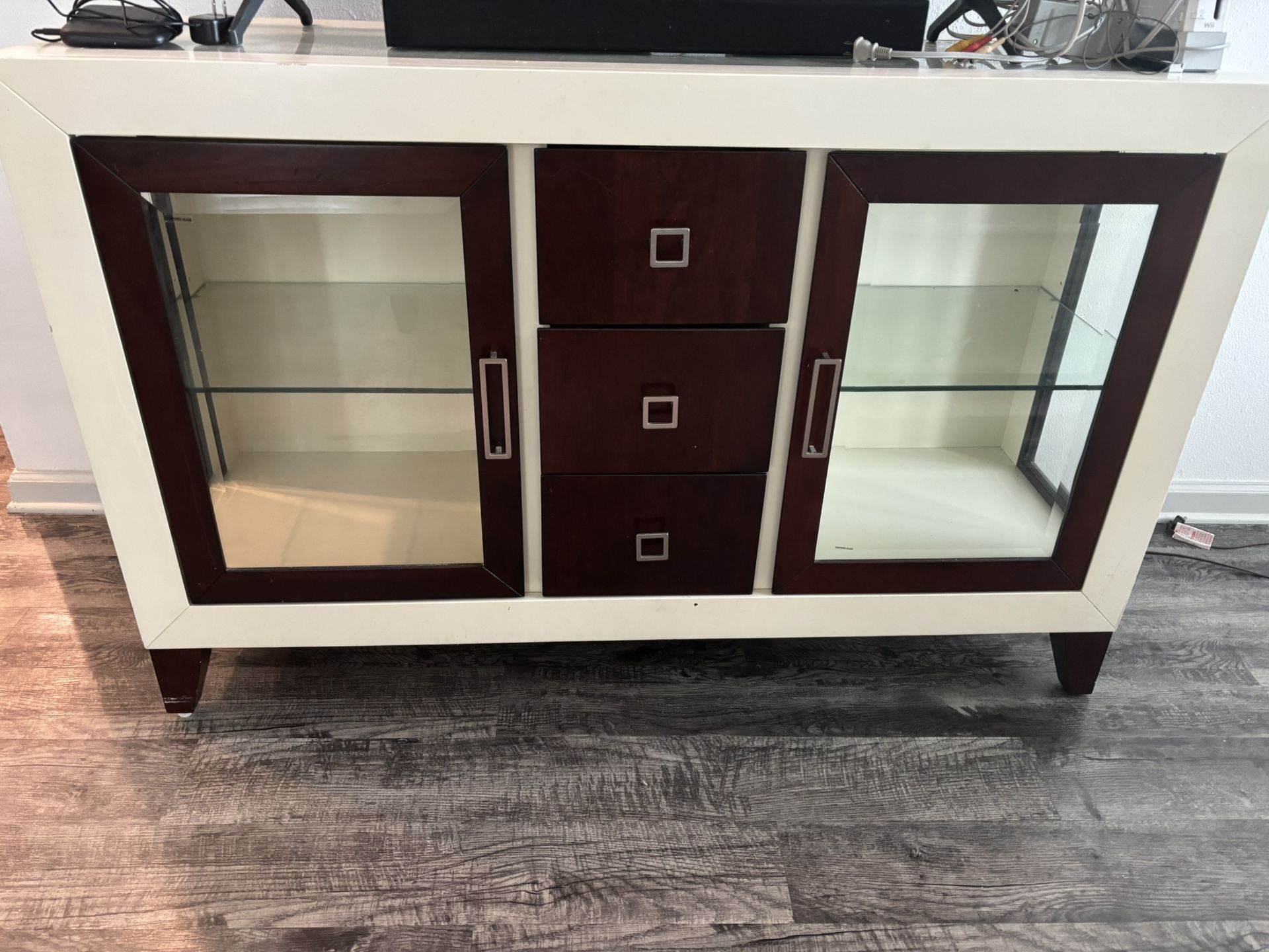 Glass Entertainment Center With Lighting 100.00 OBO