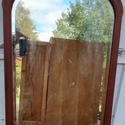 Antique Mirror With Beveled Glass & Wood Frame 