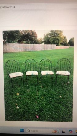 Vintage Wrought Iron Chairs Set of 4 with cushions