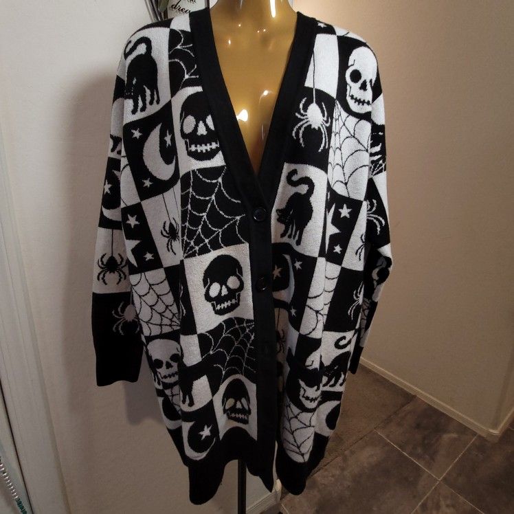 Torrid Halloween Cardigan Womens 00 Large Oversized Long Spooky Design
