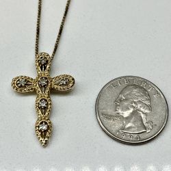 💎 Exceptional Elegance, 14kt Yellow Gold, Fancy Diamond Cross Pendant/Box Chain
